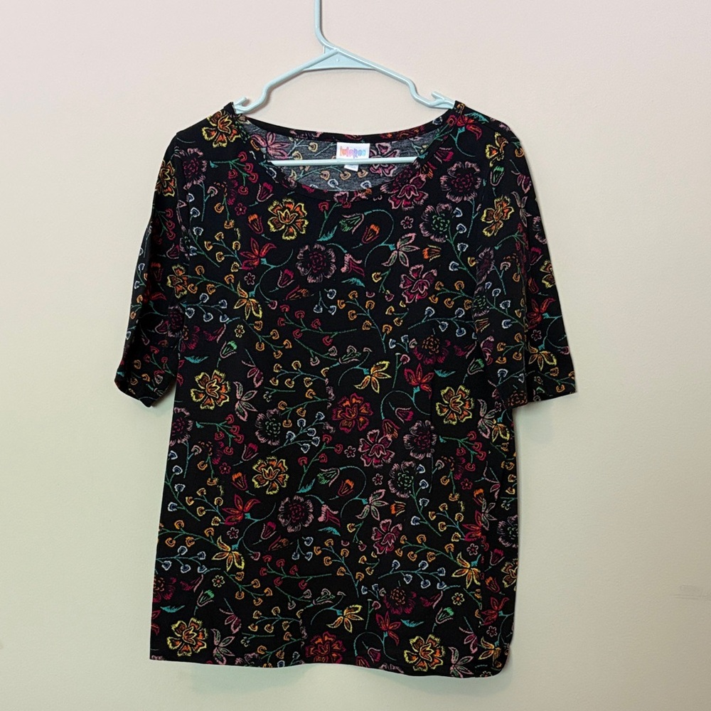 LuLaRoe Black Top with Multicolor Floral Design